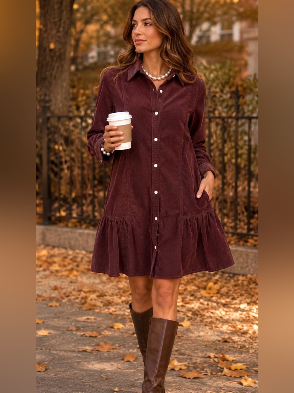 GAP Factory Brown Corduroy Shirt Dress M Cottagecore Dark Academia Fall